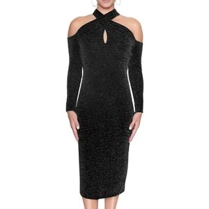 RACHEL Rachel Roy Black Crisscross Cold Shoulder Long Sleeves Sheath Dress